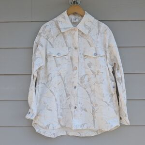Altar'd State Jacket Camo White Cotton Pockets Buttons Size L Relaxed Fit